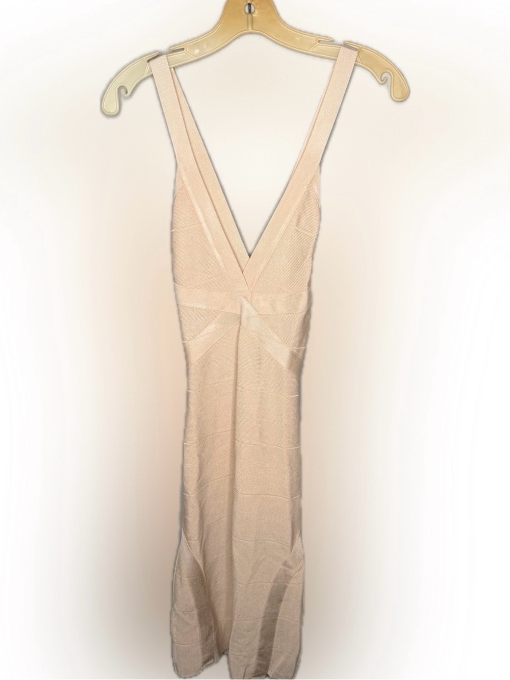 BeBe Champagne V-Neck Bandage Dress